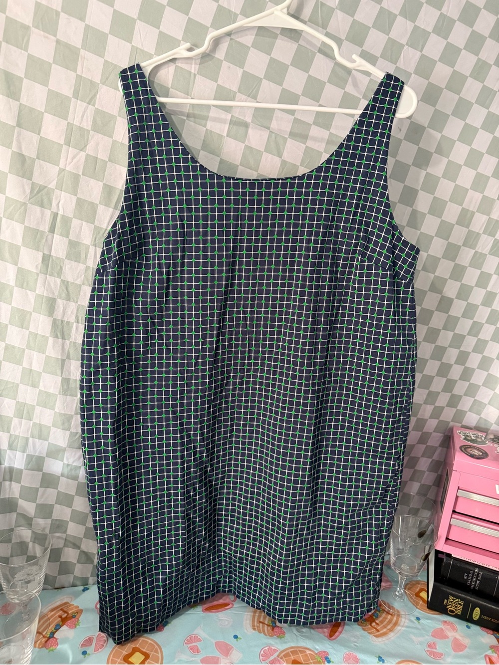 Joe Fresh Navy Blue and Green Grid Asymmetrical Dress